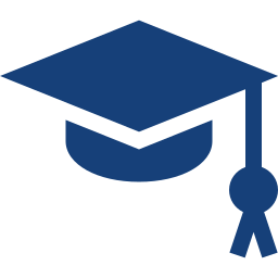 A blue graduation cap icon on a black background.