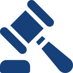 A blue gavel icon on a black background.