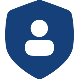 A blue shield with a person in it.
