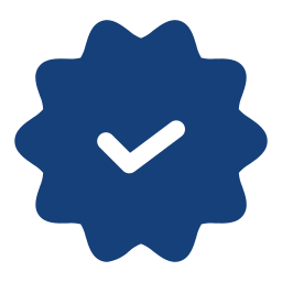 A blue check mark icon on a black background.
